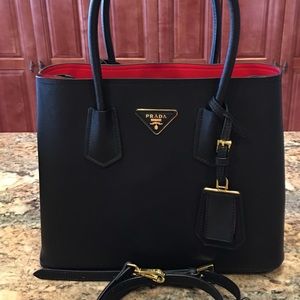 Prada double Saffiano leather handbag with strap